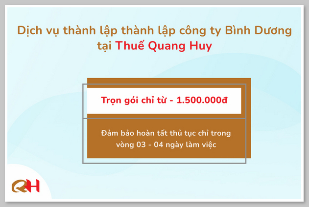 Chi phí dịch vụ thành lập công ty Bình Dương tại Thuế Quang Huy